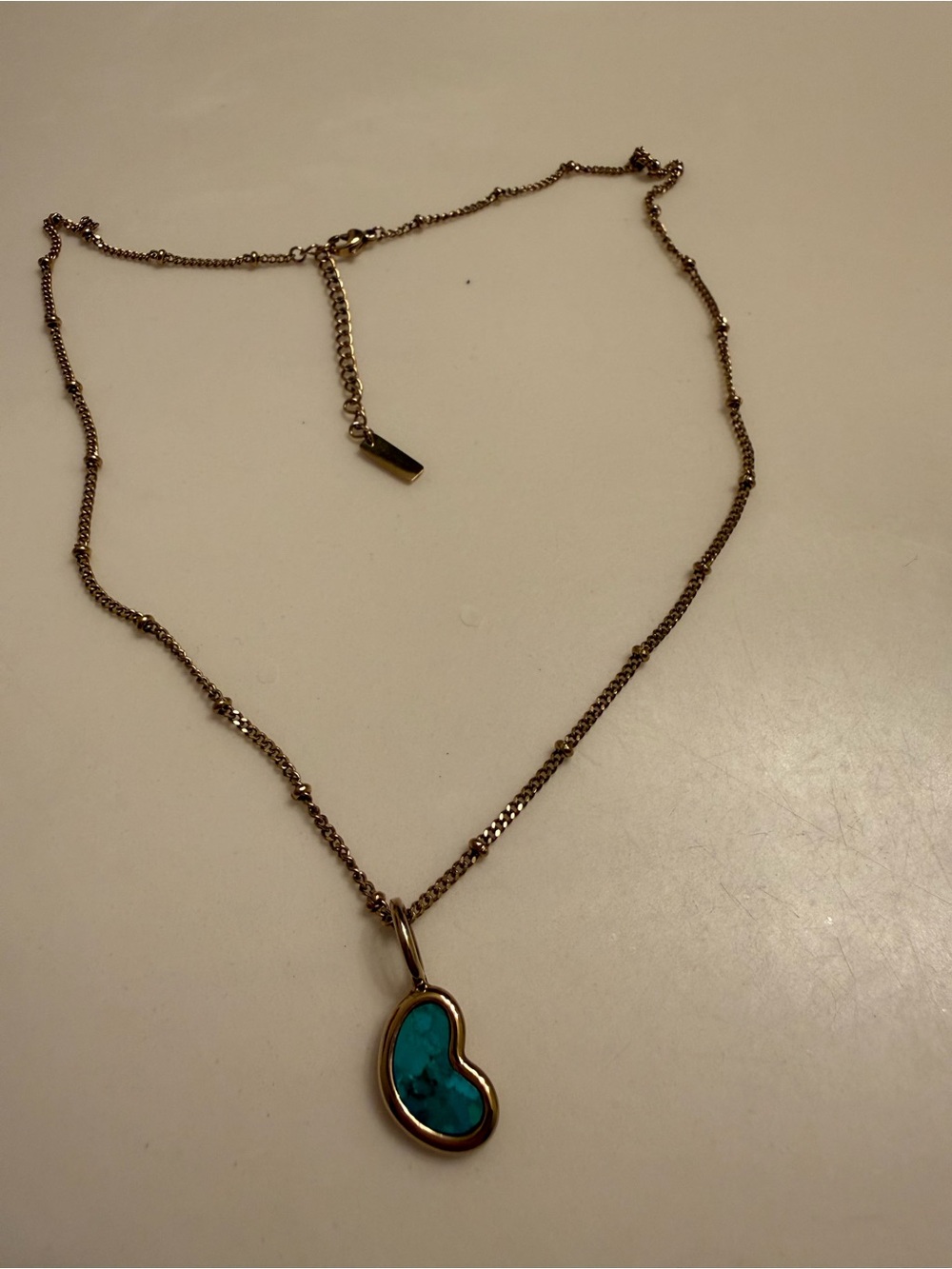 Gold-Tone Necklace with Turquoise-Blue Heart Pendant